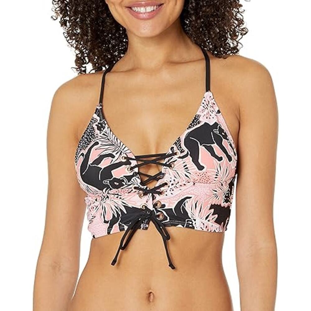 BCBGeneration Peach Animal Print Lace-Up Bikini Top Size SMALL- Peach Tracks